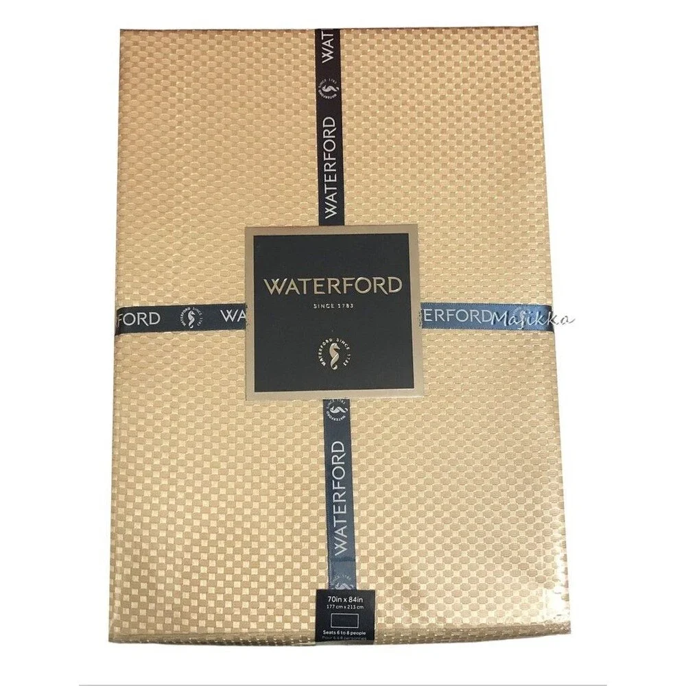 Waterford Super Luxury Crosshaven Tablecloth 70x84 Pearl Gold Christmas Holiday